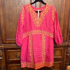Uncle Frank Long sleeve Pink Dress with Gold Embroidery